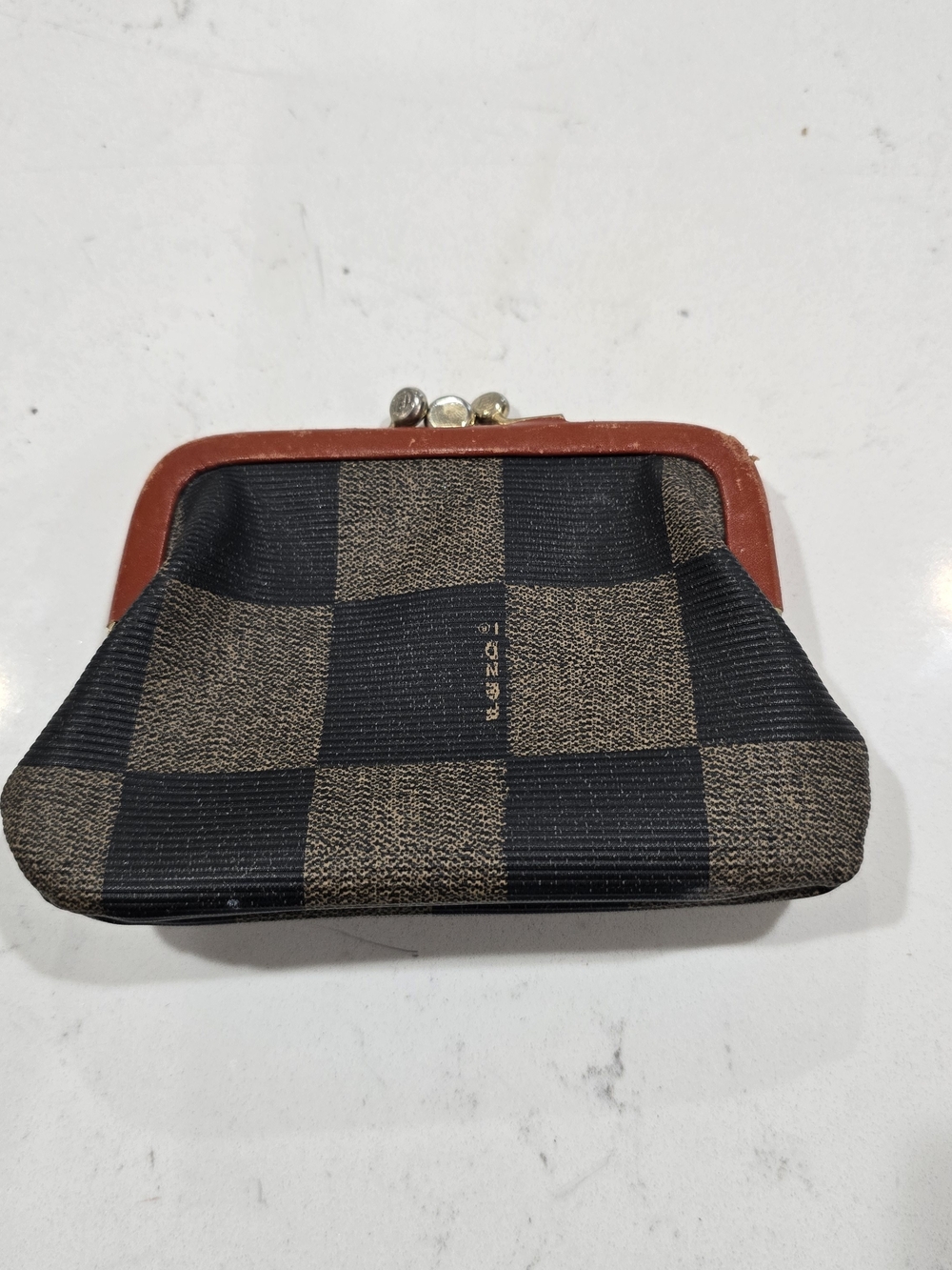 Vintage Checker Frame Coin Purse - Brown & Black